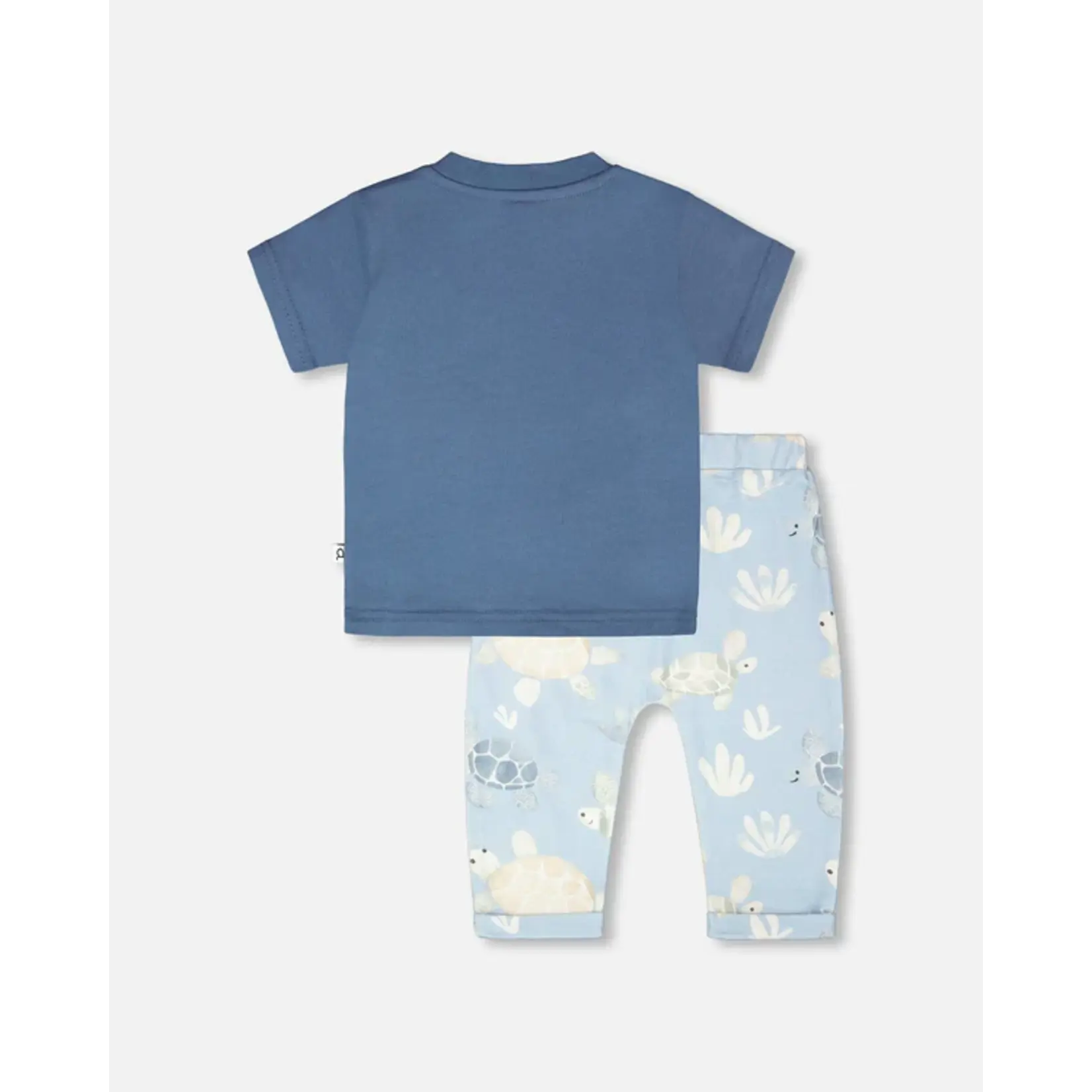 Deux par Deux DEUX PAR DEUX - 'Turtle-stepping' jersey t-shirt and trousers set in blue