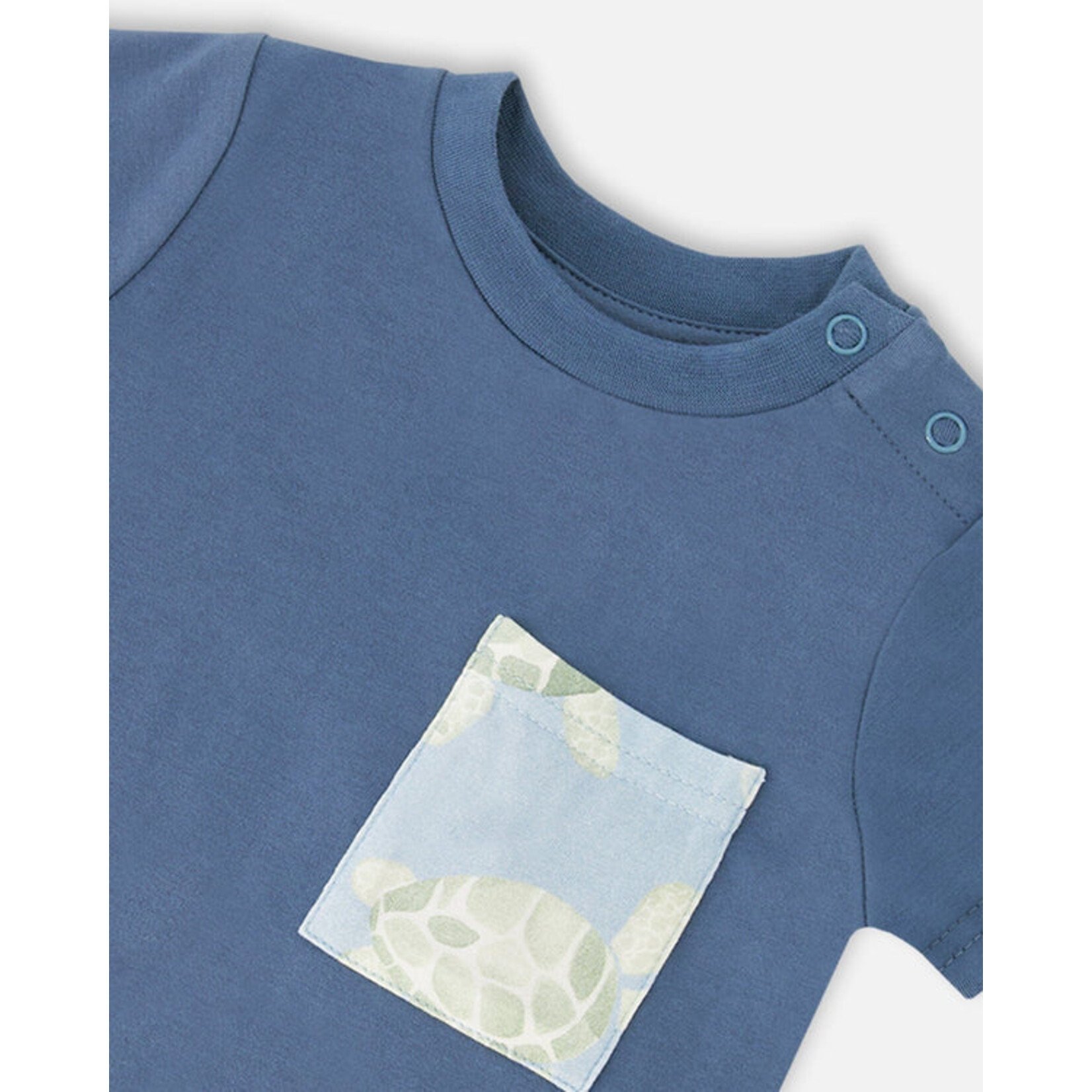 Deux par Deux DEUX PAR DEUX - 'Turtle-stepping' jersey t-shirt and trousers set in blue