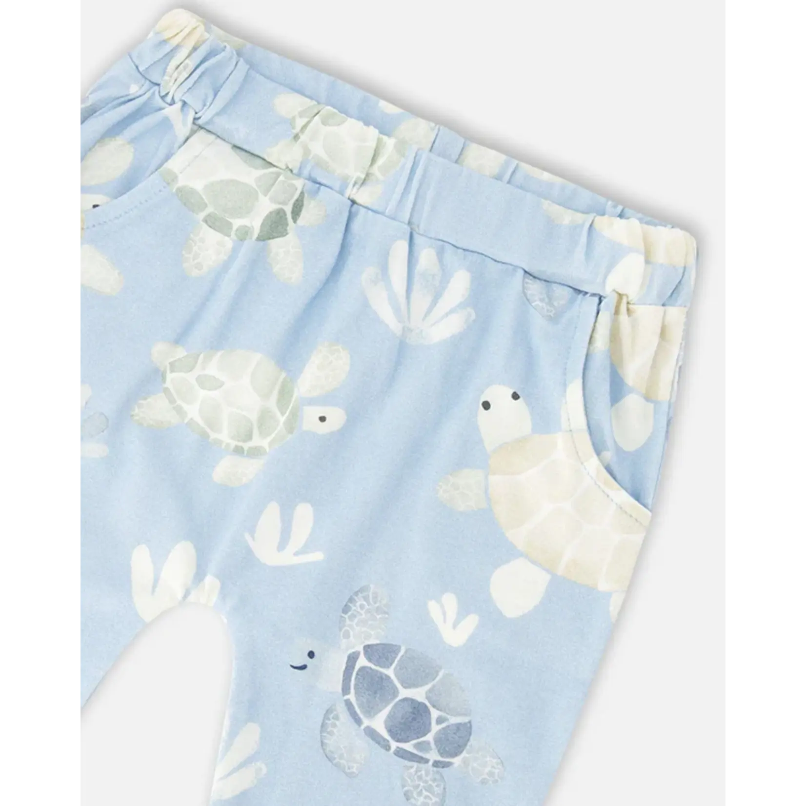 Deux par Deux DEUX PAR DEUX - Ensemble t-shirt et pantalon en jersey et bleu imprimé tortues 'À pas de tortue'