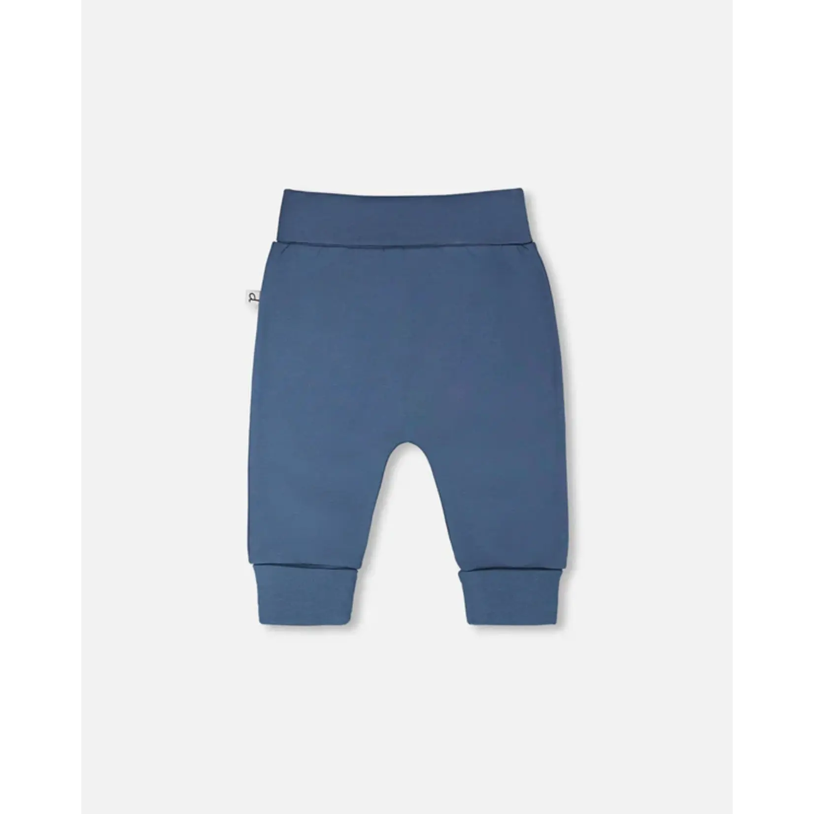 Deux par Deux DEUX PAR DEUX - Medium blue 'Turtle Steps' organic cotton jersey adjustable trousers