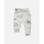 Deux par Deux DEUX PAR DEUX - Pantalon évolutif en jersey de coton biologique gris chiné imprimé tortues 'À pas de tortue'