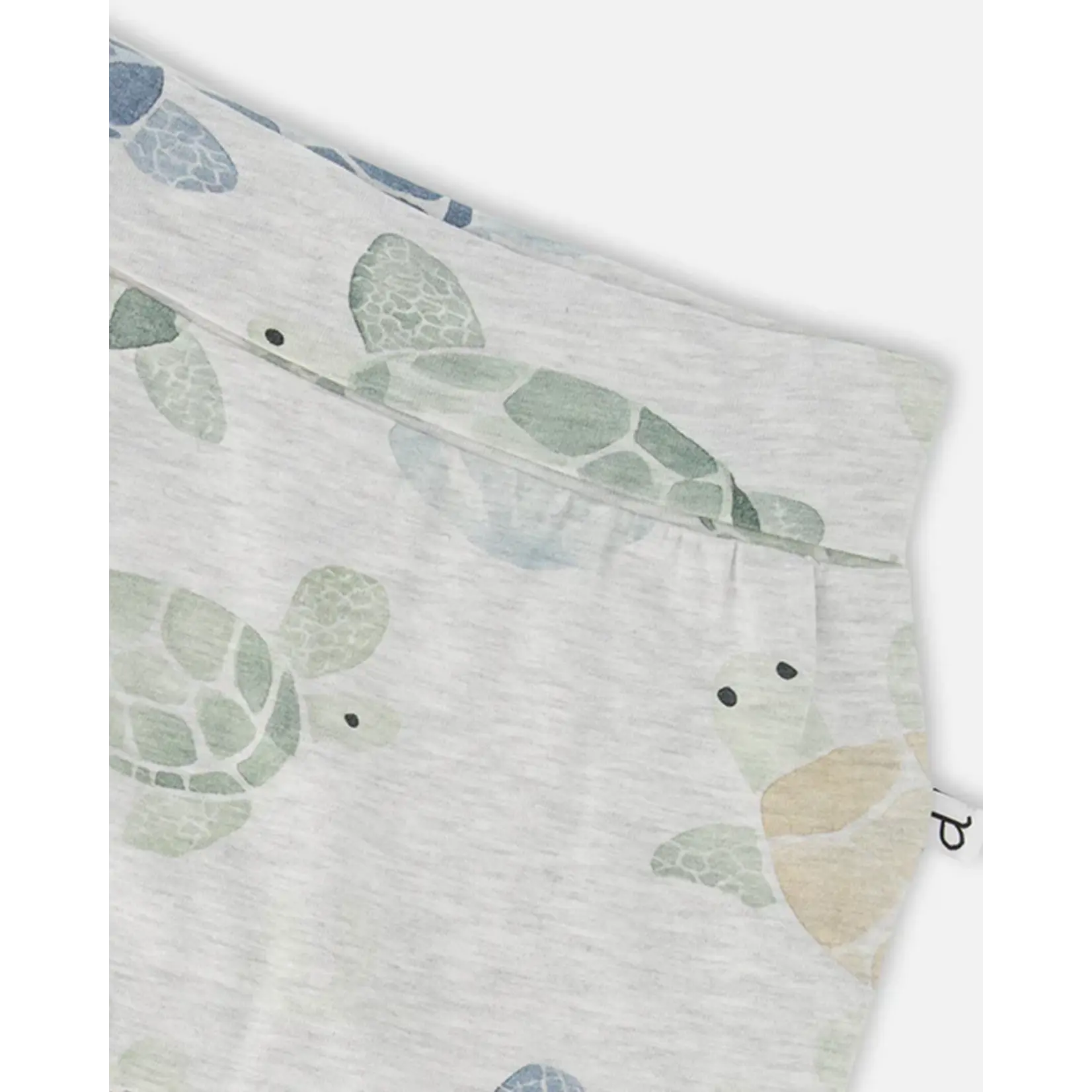 Deux par Deux DEUX PAR DEUX - Pantalon évolutif en jersey de coton biologique gris chiné imprimé tortues 'À pas de tortue'
