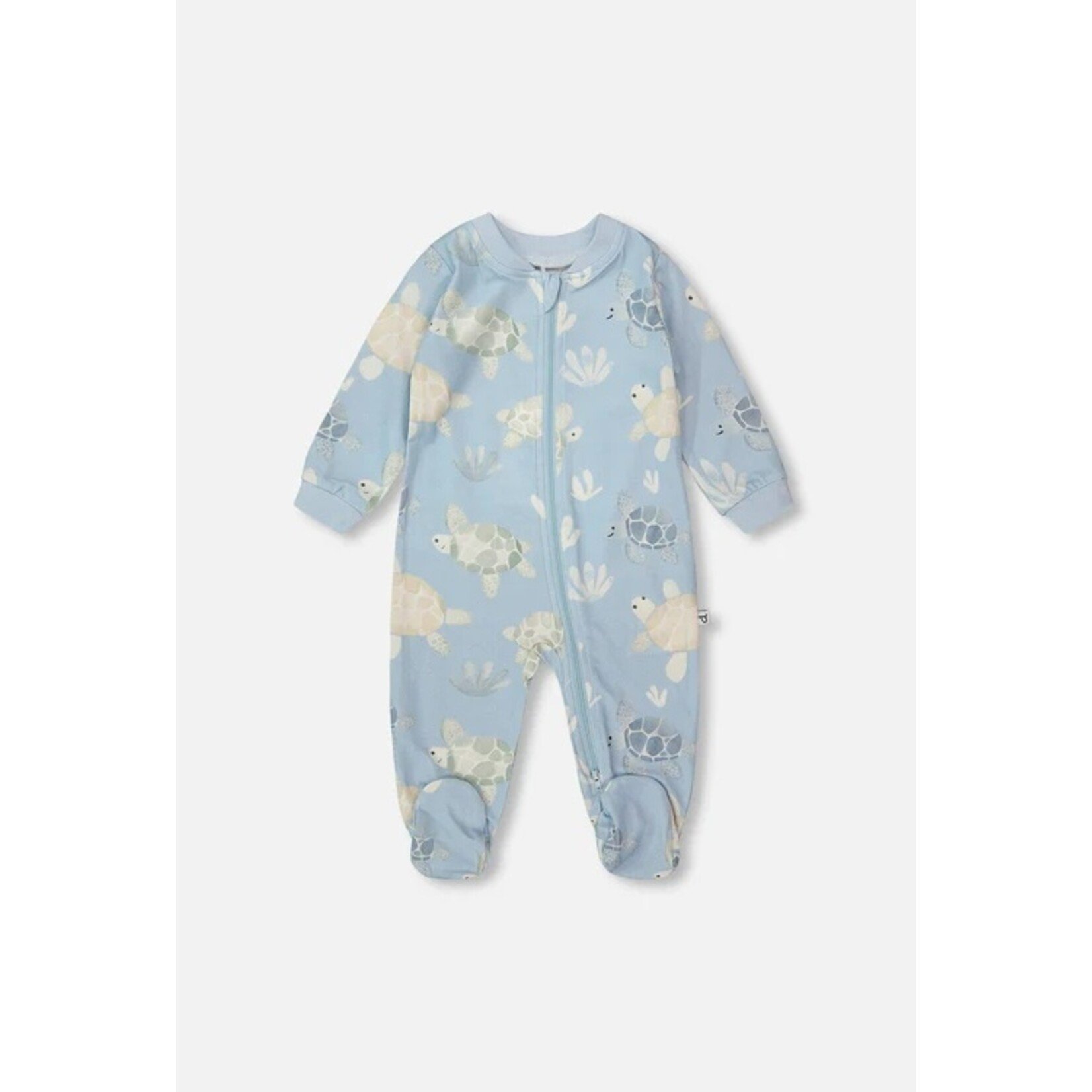 Deux par Deux DEUX PAR DEUX - One-piece pyjamas in blue organic cotton jersey with turtle print 'At a Turtle'