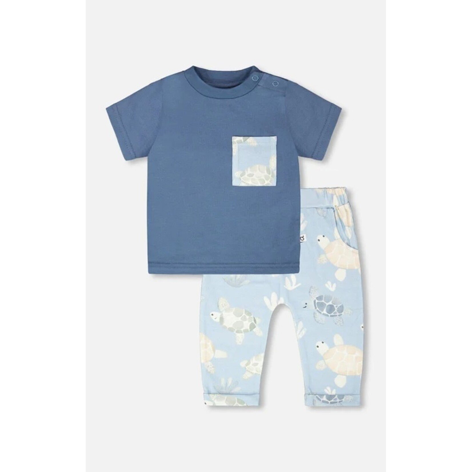 Deux par Deux DEUX PAR DEUX - 'Turtle-stepping' jersey t-shirt and trousers set in blue