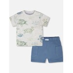 Deux par Deux DEUX PAR DEUX - Ensemble t-shirt gris chiné en jersey et short bleu moyen imprimé tortues 'À pas de tortue'