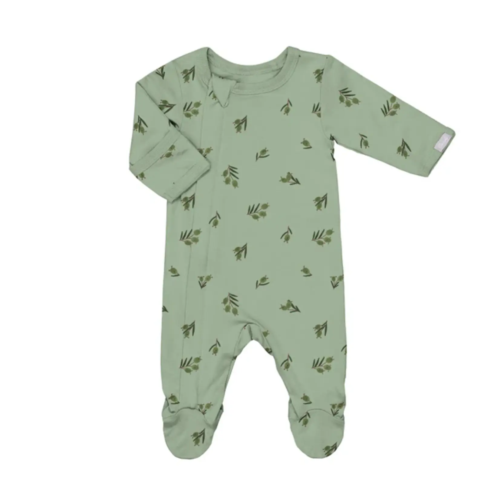 Coccoli COCCOLI - One-piece baby pyjamas in green modal with olive print