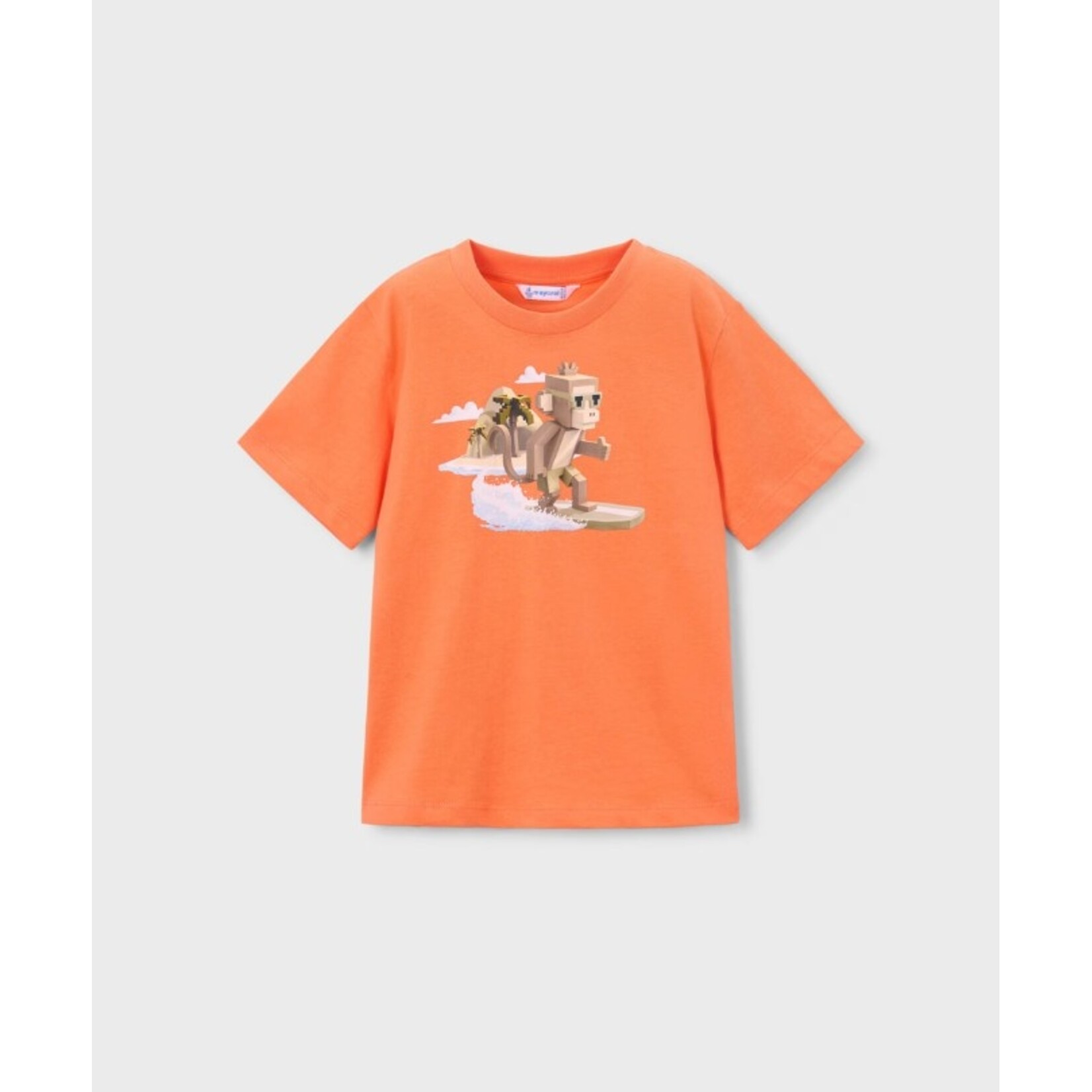 Mayoral MAYORAL - T-shirt orange à manches courtes avec imprimé d'un singe surfeur cubique