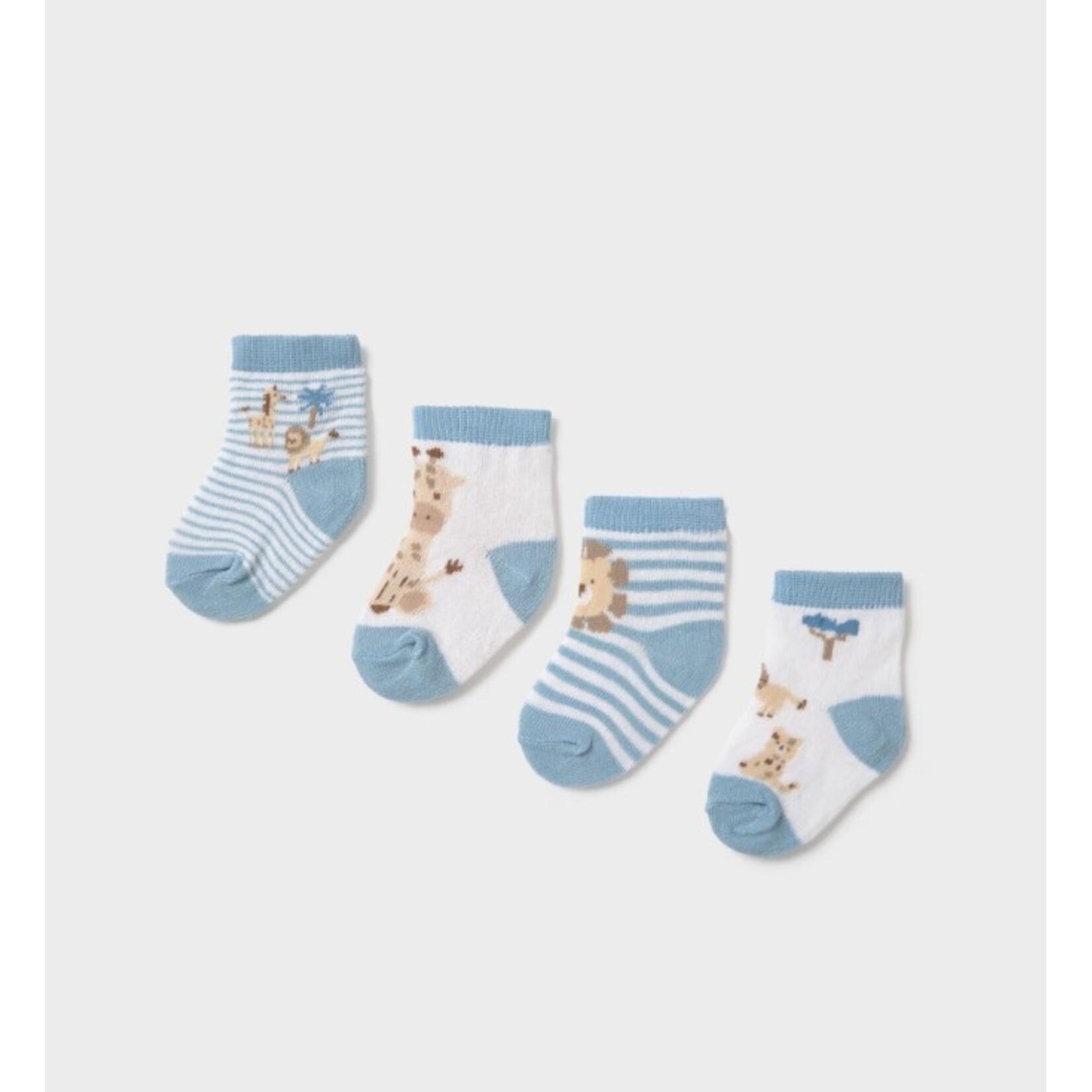 Mayoral MAYORAL - Lot de 4 paires de chaussettes pour bébé 'Lions et Giraffes - Jaune-Blanc-Bleu'