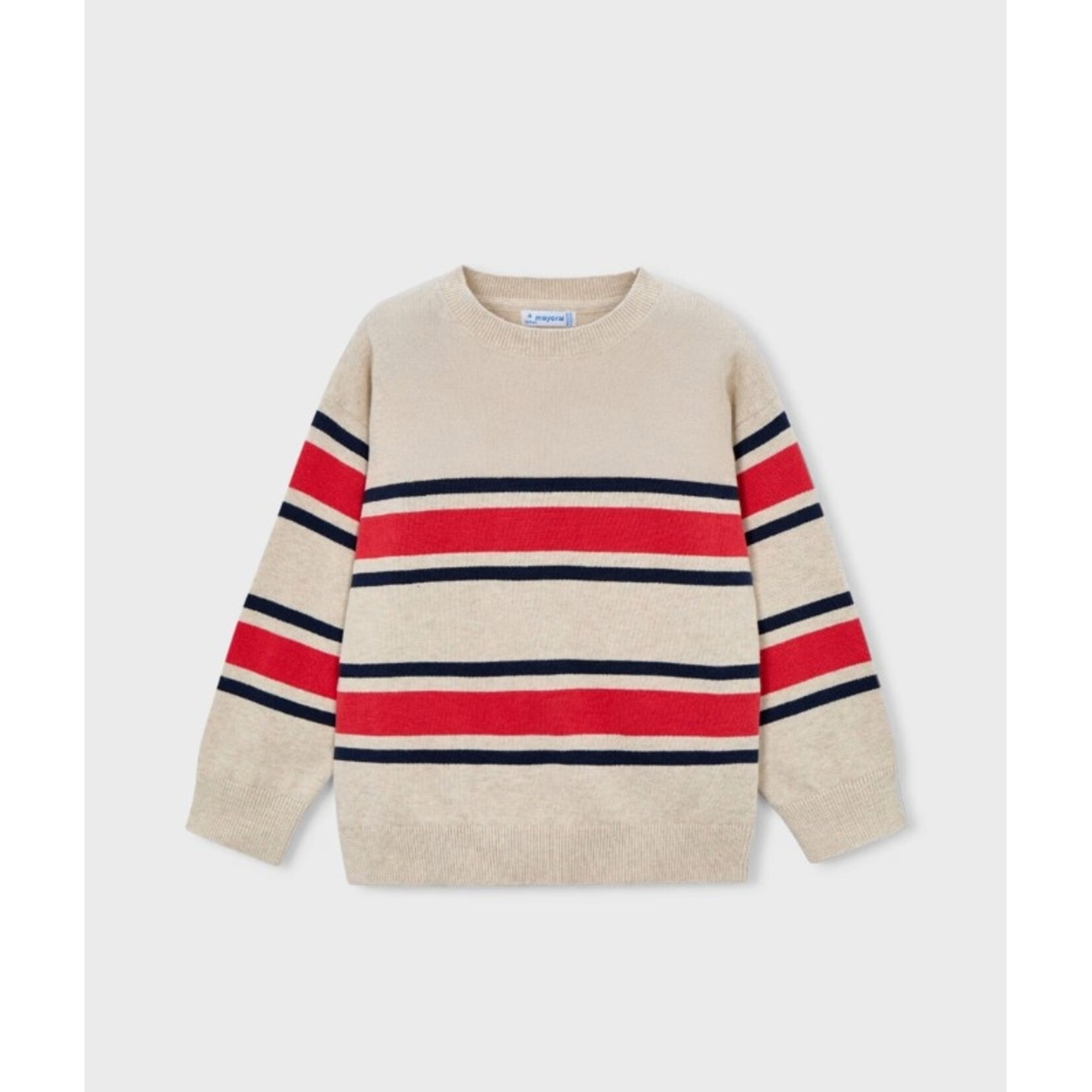 Mayoral MAYORAL - Beige long-sleeved sweater with red and navy stripes