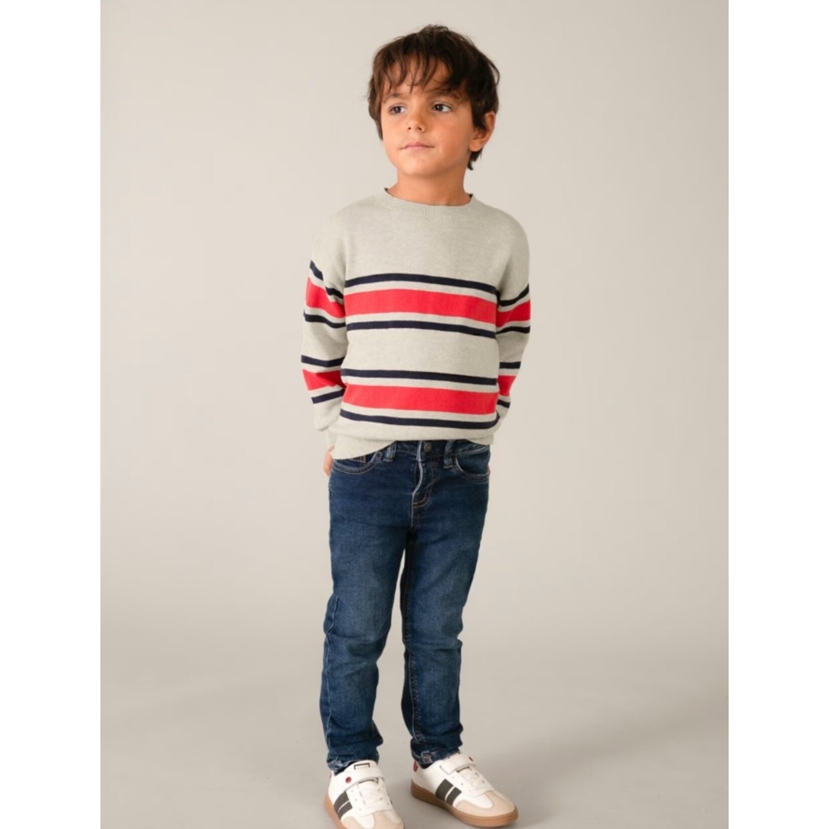 Mayoral MAYORAL - Chandail de style pull beige à manches longues rayé rouge et bleu marin