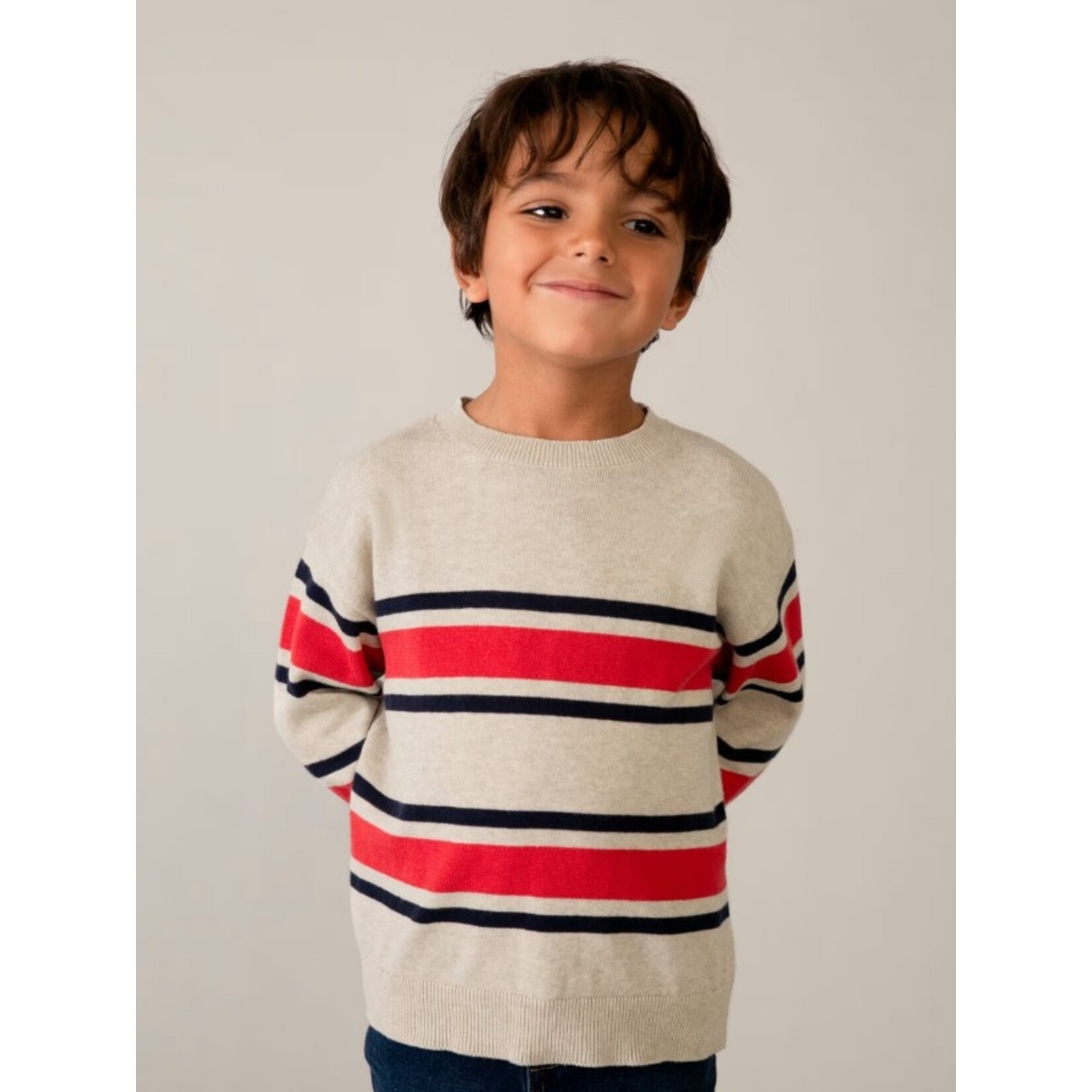 Mayoral MAYORAL - Beige long-sleeved sweater with red and navy stripes