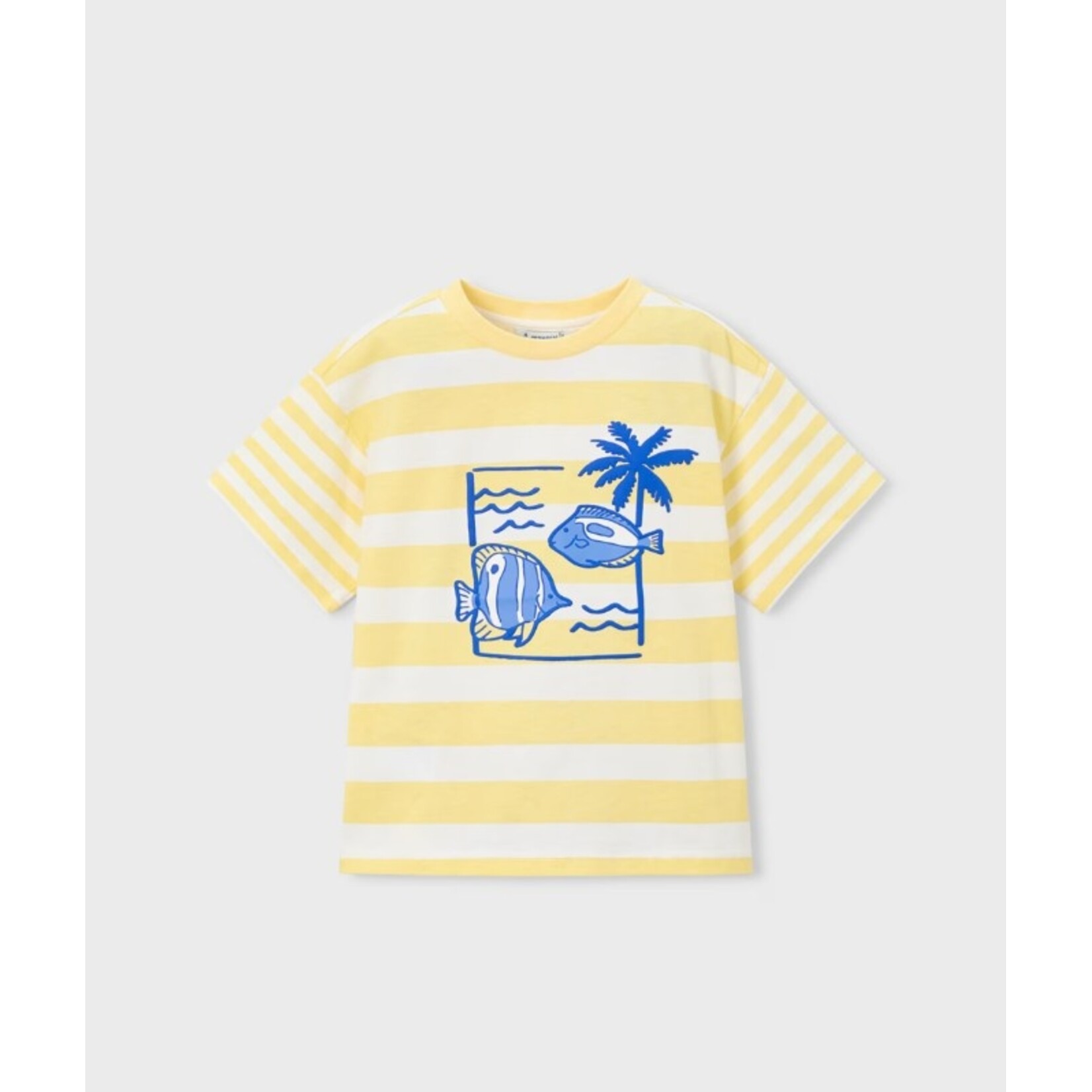 Mayoral MAYORAL - T-shirt blanc rayé jaune avec motif relief de poissons
