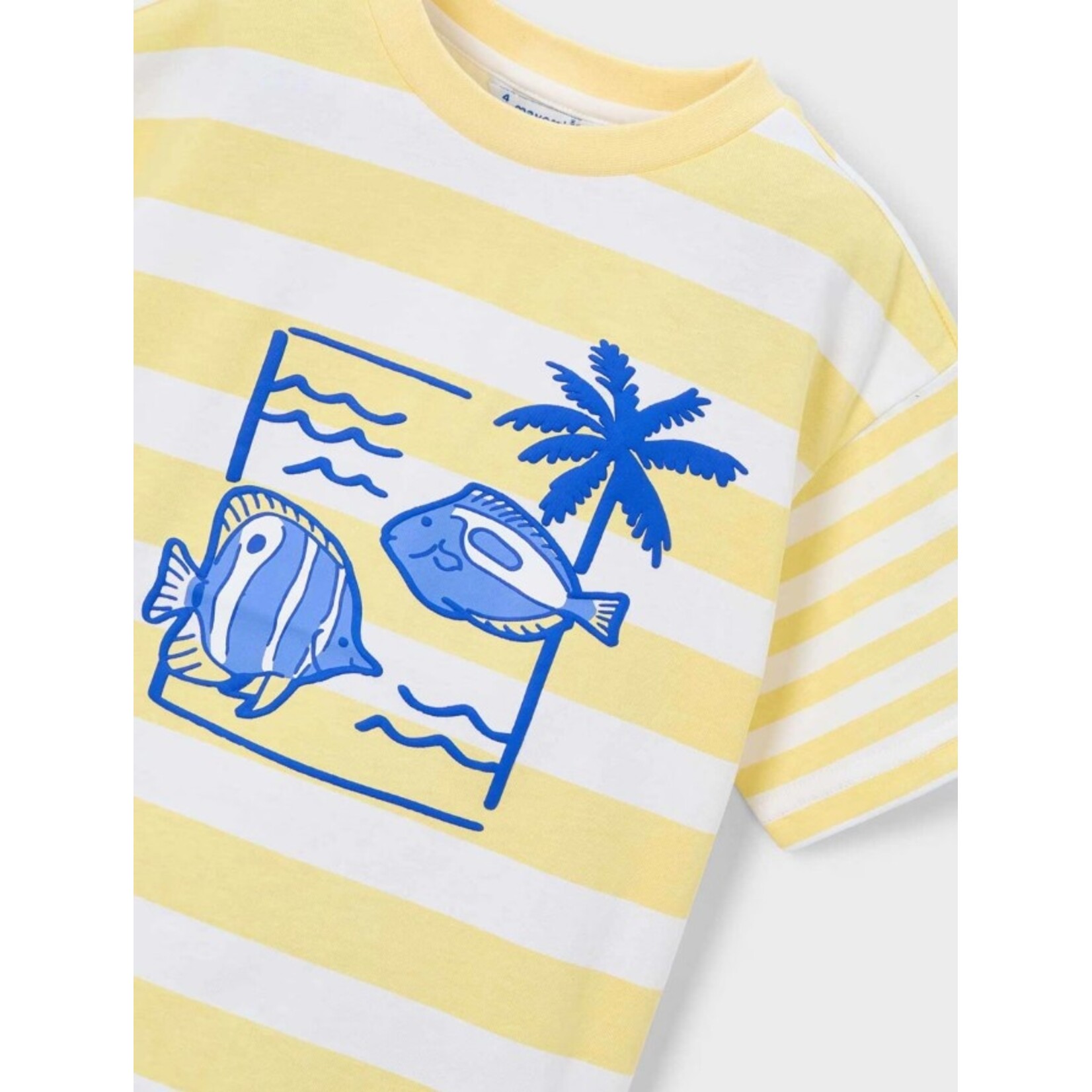 Mayoral MAYORAL - T-shirt blanc rayé jaune avec motif relief de poissons