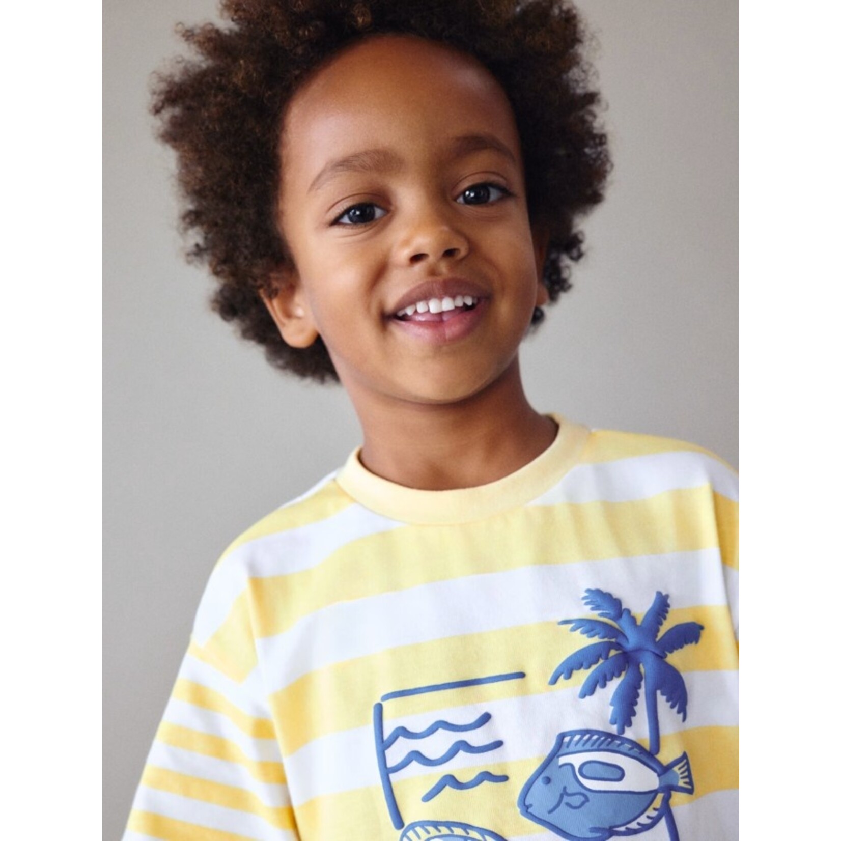 Mayoral MAYORAL - T-shirt blanc rayé jaune avec motif relief de poissons