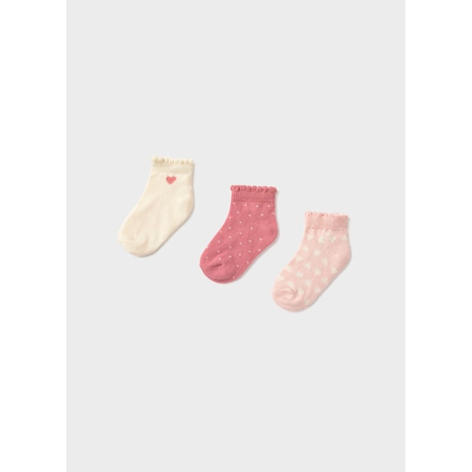 Mayoral MAYORAL - Pack of 3 pairs of socks 'Hearts - Beige-Dark Pink-Light Pink'