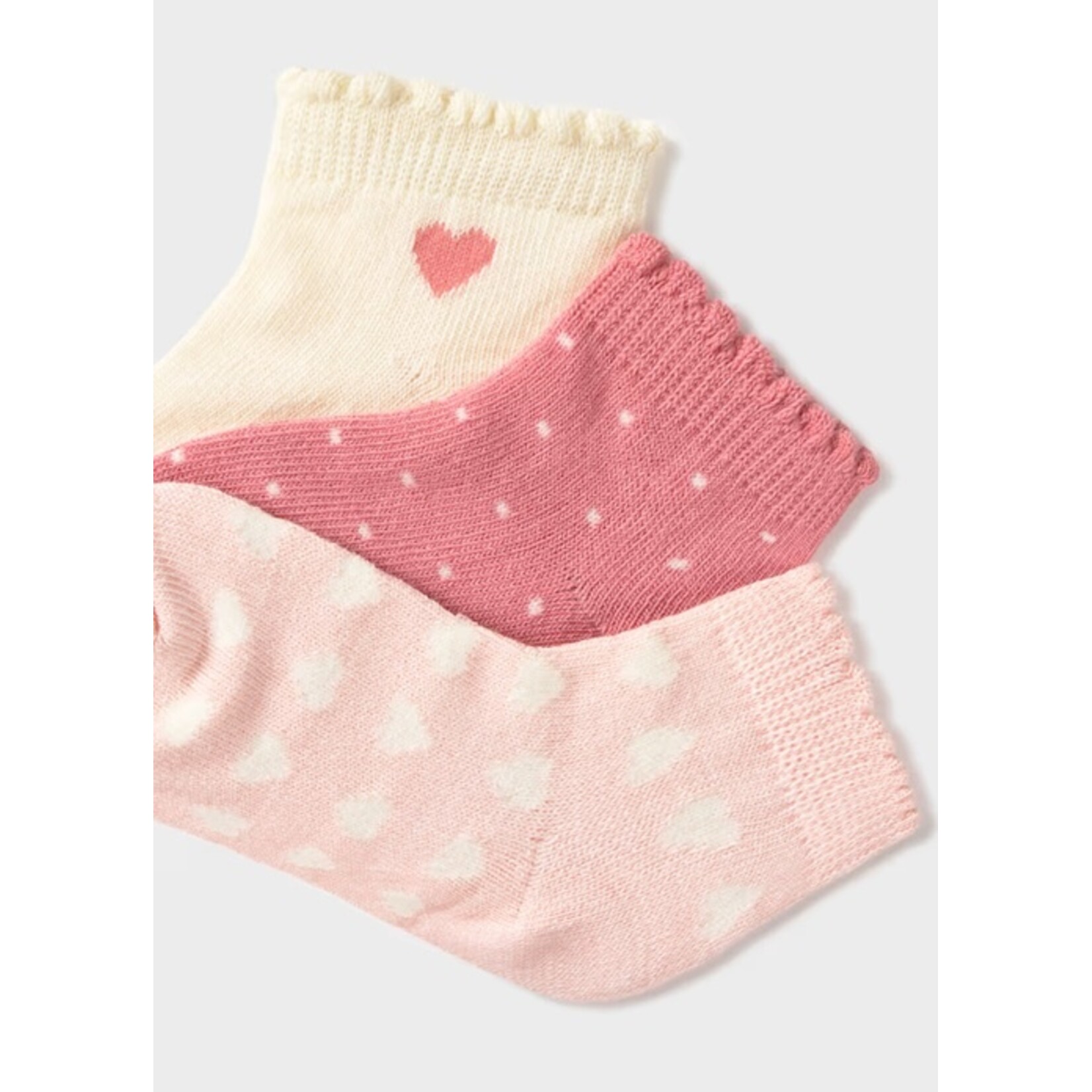 Mayoral MAYORAL - Pack of 3 pairs of socks 'Hearts - Beige-Dark Pink-Light Pink'