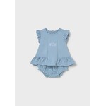 Mayoral MAYORAL - 2-piece blue set with embroidered cat motif top and leaf print shorts