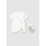 Mayoral MAYORAL - 3-piece set - Short pyjamas, bib and socks in white with duck print