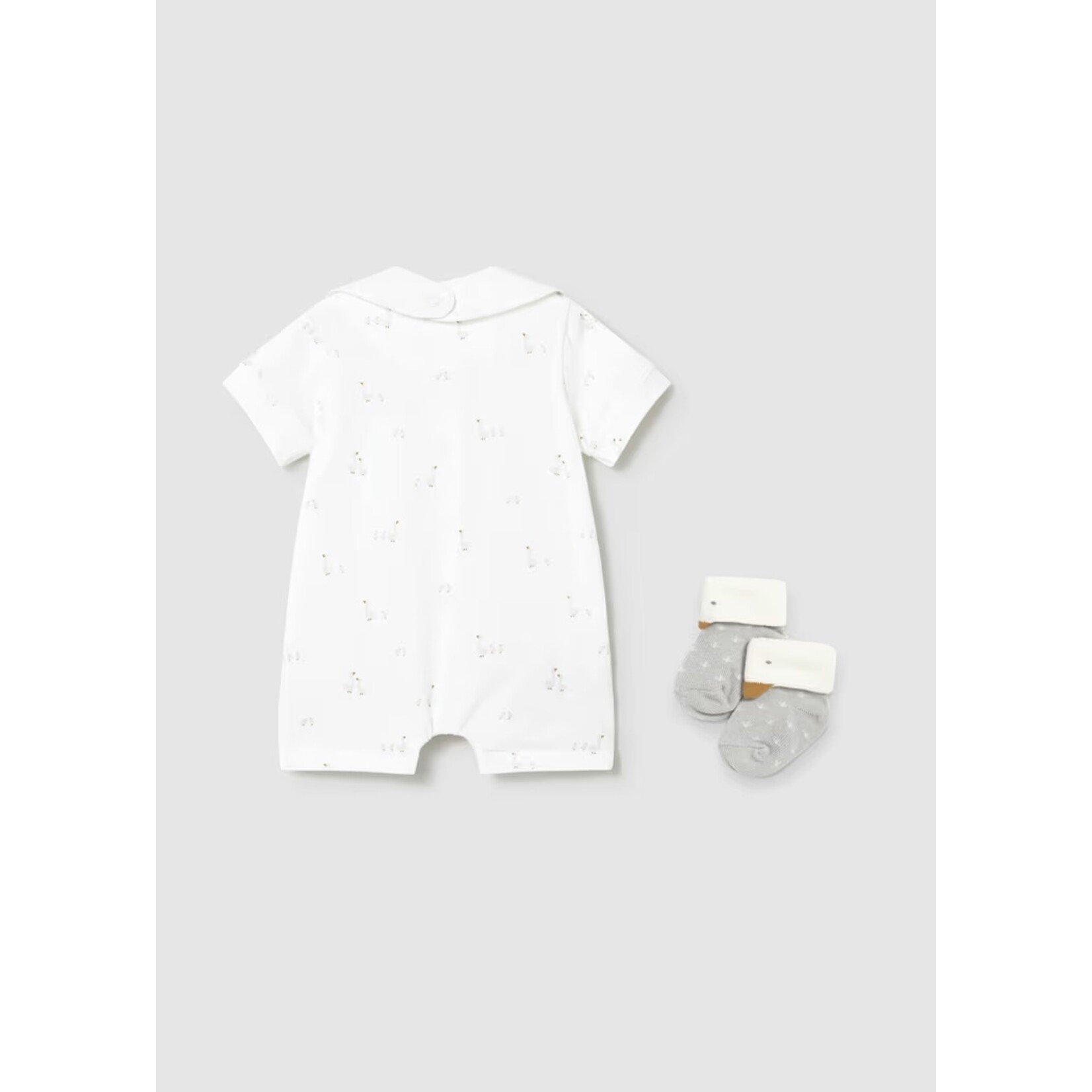 Mayoral MAYORAL - 3-piece set - Short pyjamas, bib and socks in white with duck print