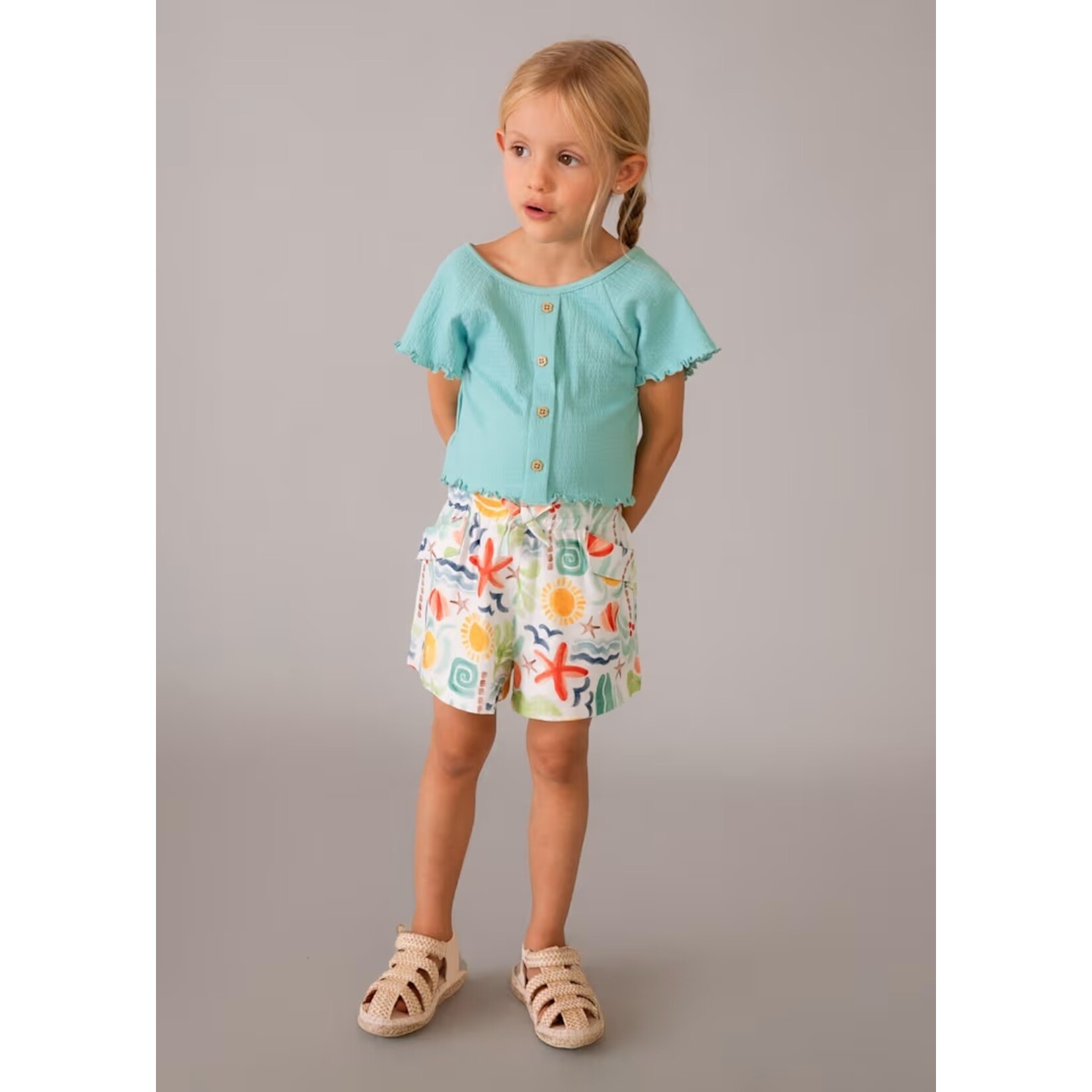 Mayoral MAYORAL - Turquoise crinkled effect cotton short-sleeved T-shirt