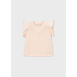 Mayoral MAYORAL - T-shirt rose saumon à manches à volants et broderies