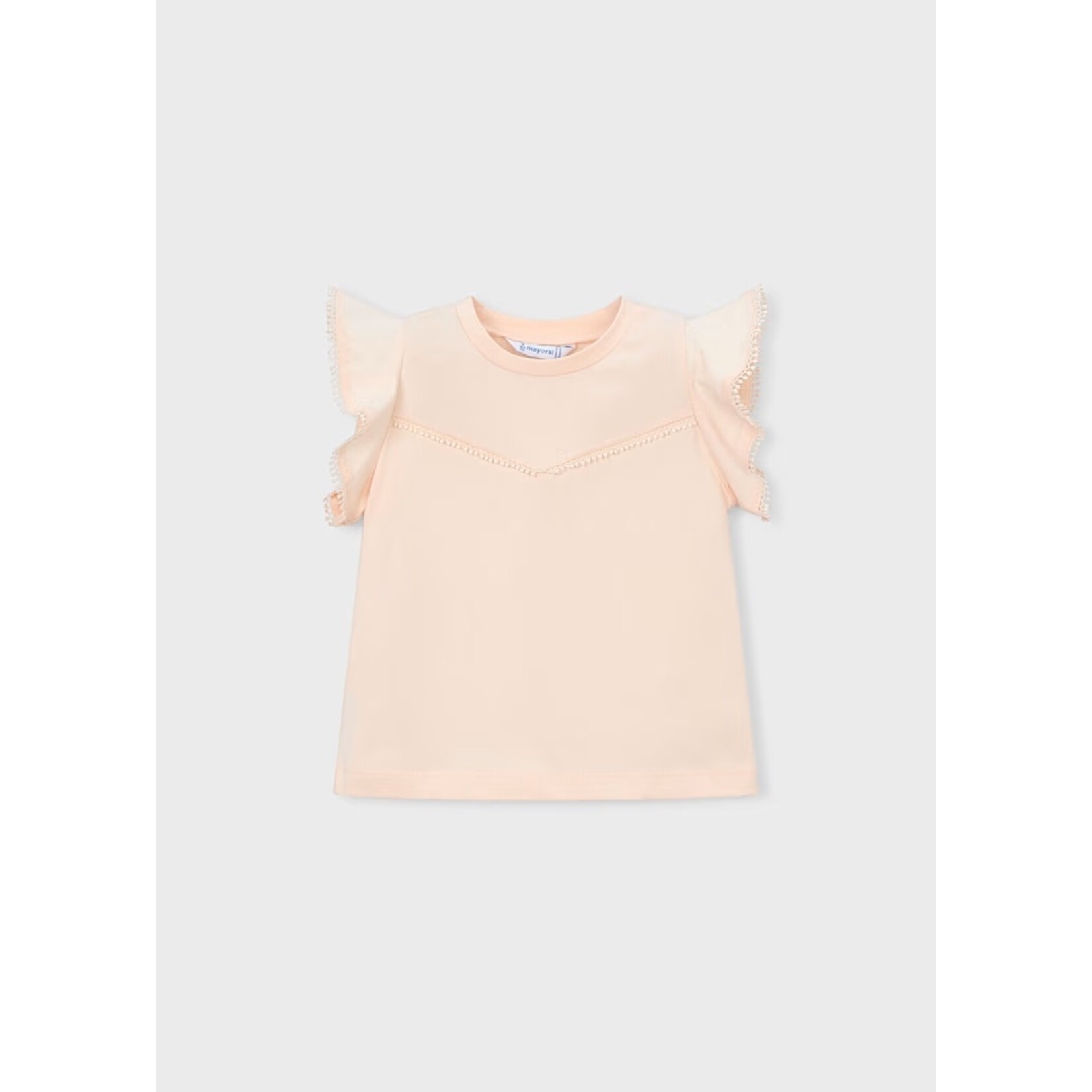 Mayoral MAYORAL - Salmon pink T-shirt with ruffled sleeves and embroidery