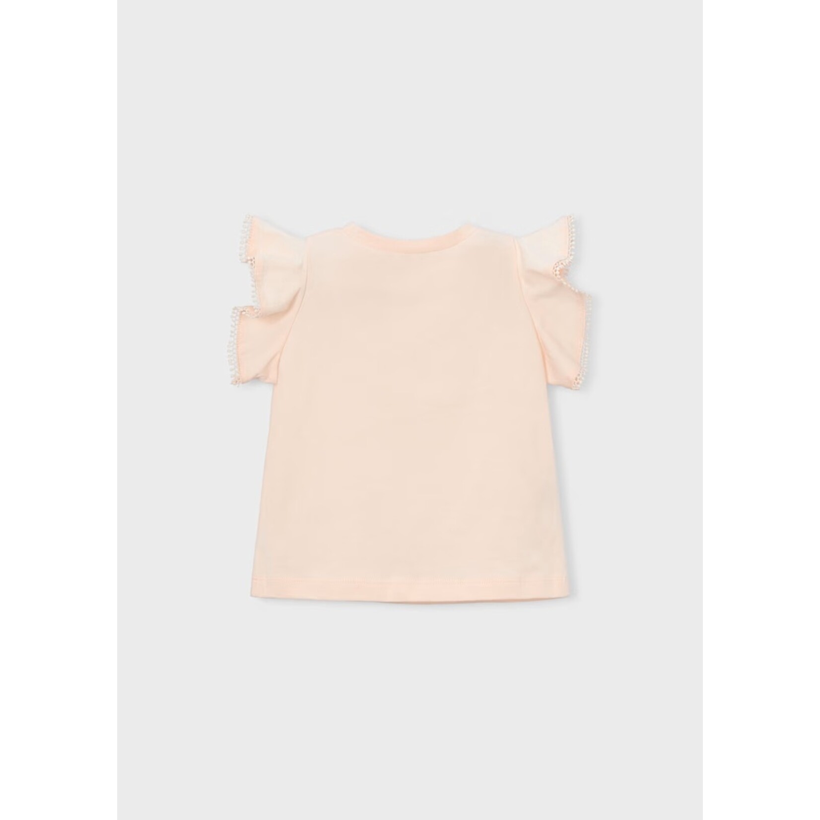 Mayoral MAYORAL - Salmon pink T-shirt with ruffled sleeves and embroidery