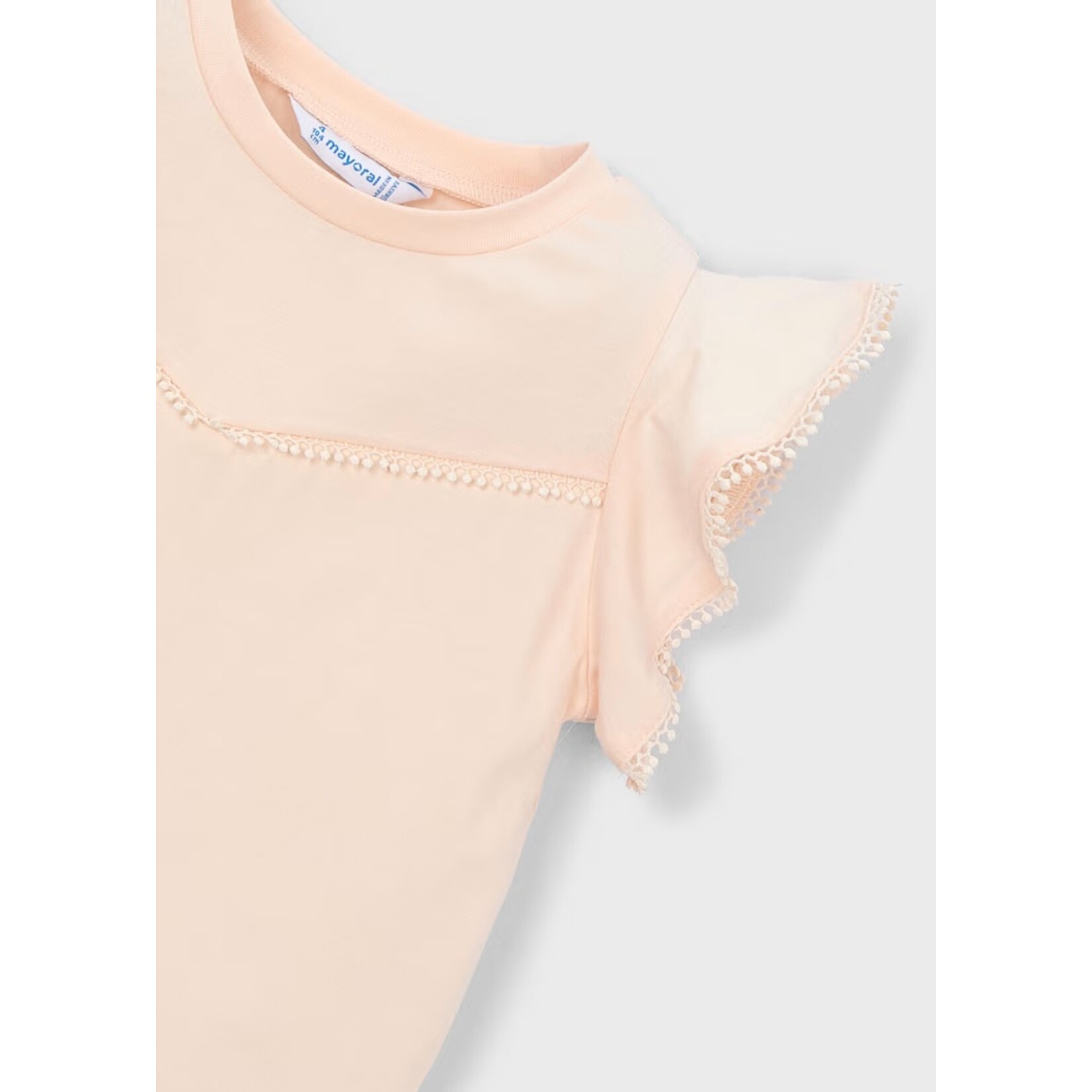 Mayoral MAYORAL - T-shirt rose saumon à manches à volants et broderies