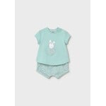Mayoral MAYORAL - Turquoise 2-piece set with rabbit print top and heart print shorts