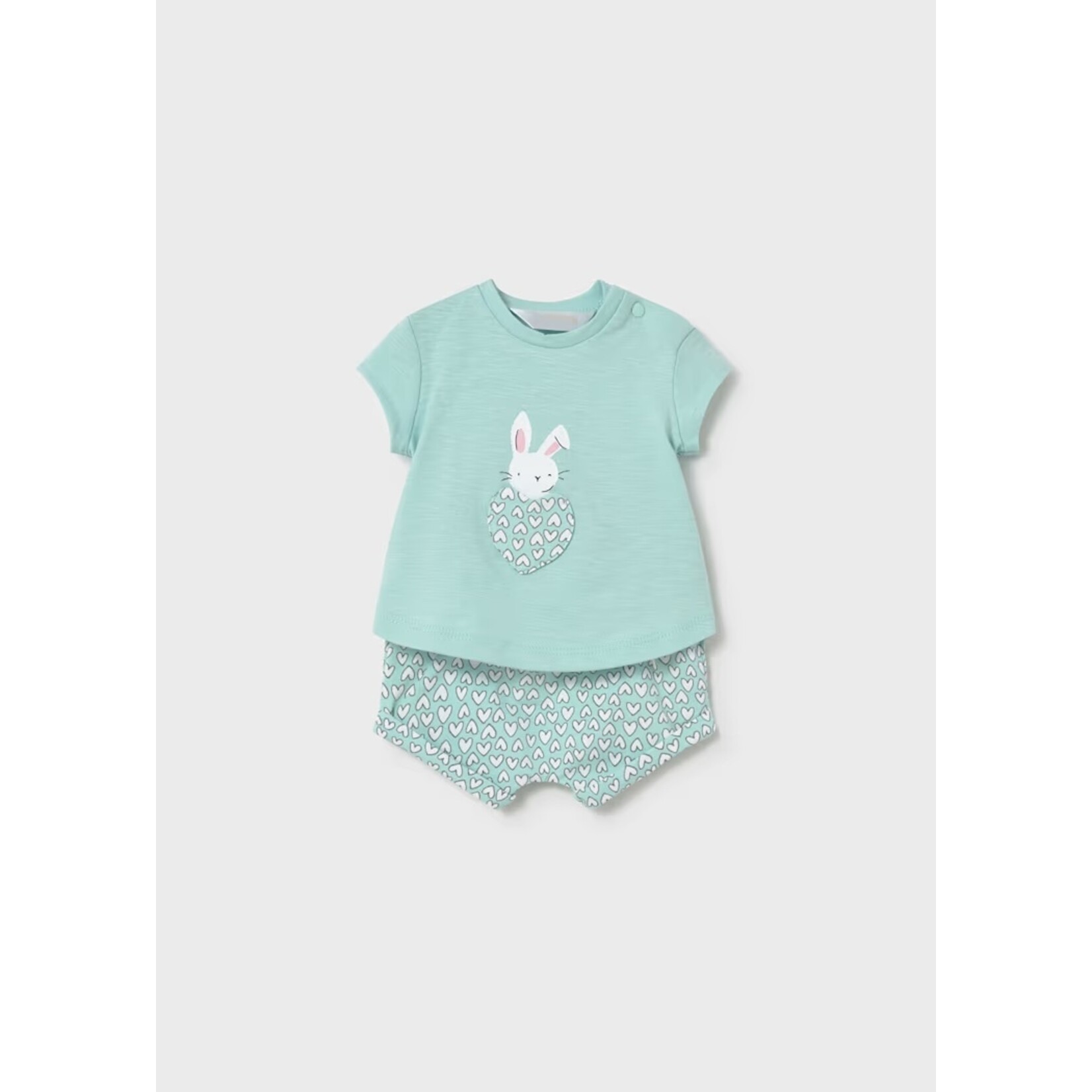 Mayoral MAYORAL - Ensemble 2 pièces turquoise avec haut à imprimé lapin et short imprimé de coeurs