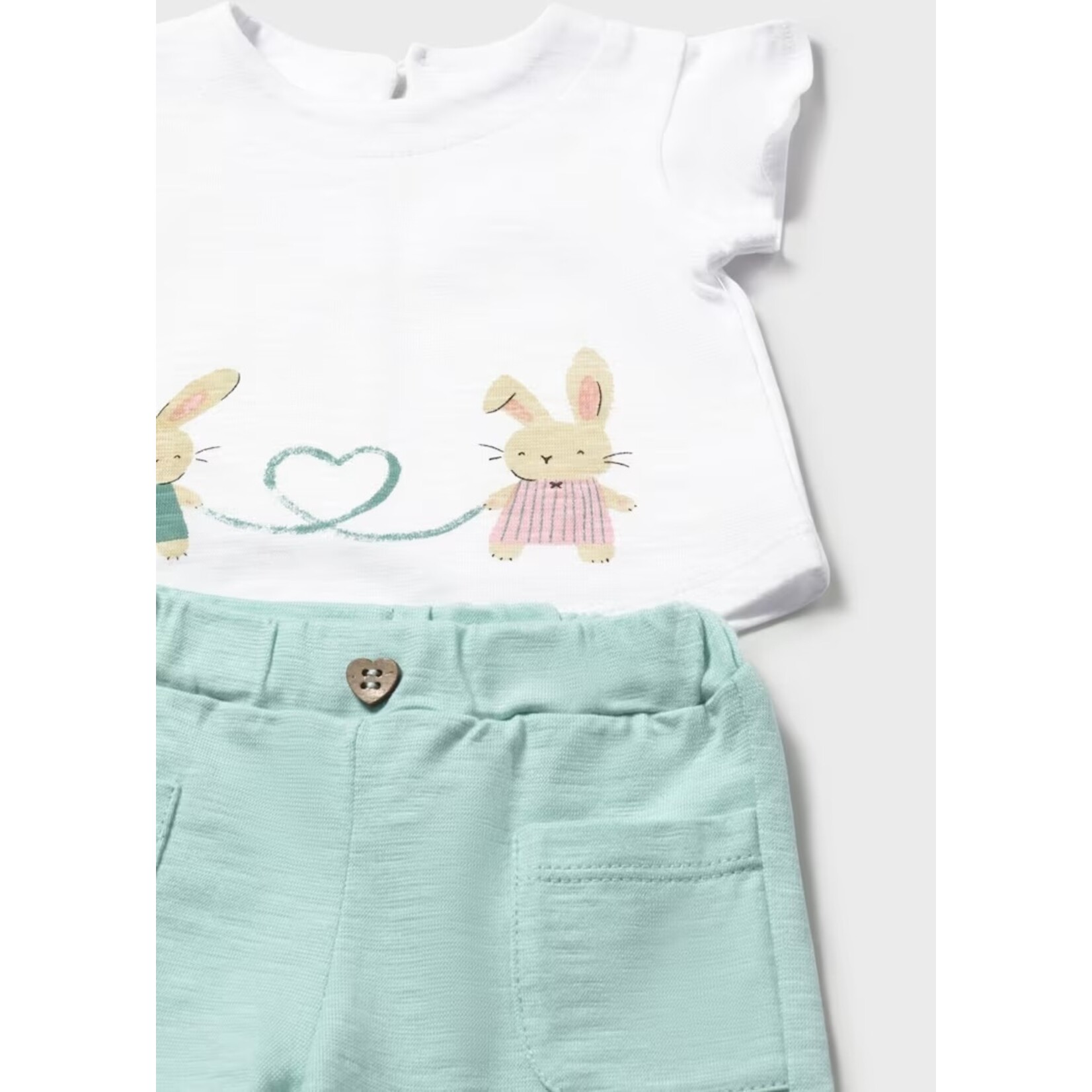 Mayoral MAYORAL - Ensemble 2 pièces avec haut blanc à imprimé de lapins et short uni turquoise