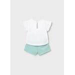 Mayoral MAYORAL - Two-piece set with a white top featuring a rabbit print and plain turquoise shorts