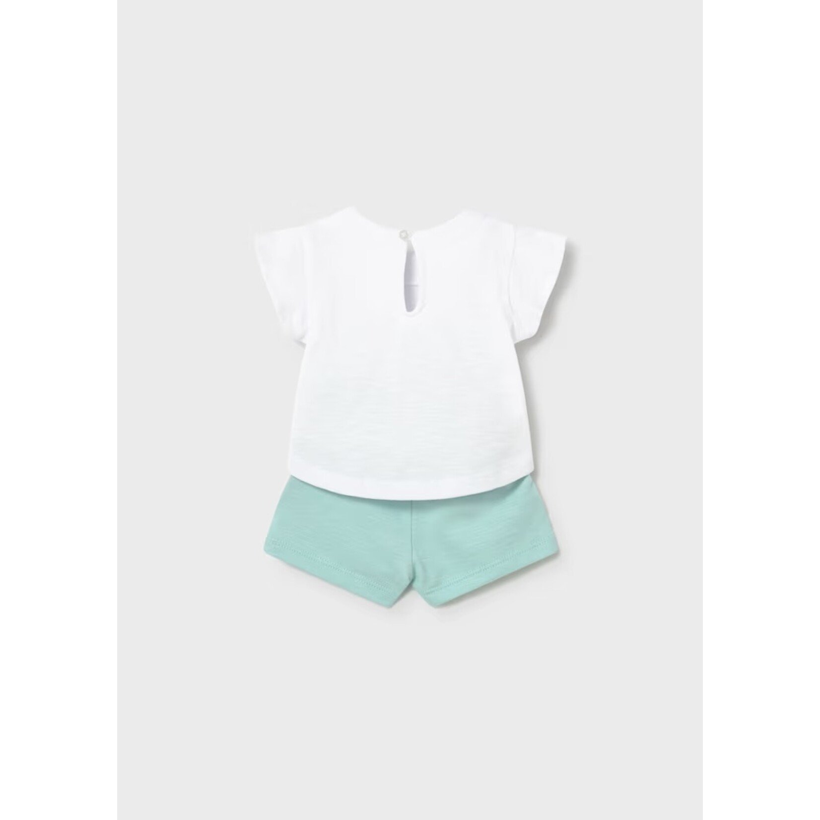 Mayoral MAYORAL - Two-piece set with a white top featuring a rabbit print and plain turquoise shorts