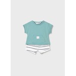 Mayoral MAYORAL - Two-piece set with turquoise top with pockets and white shorts with dark grey stripes