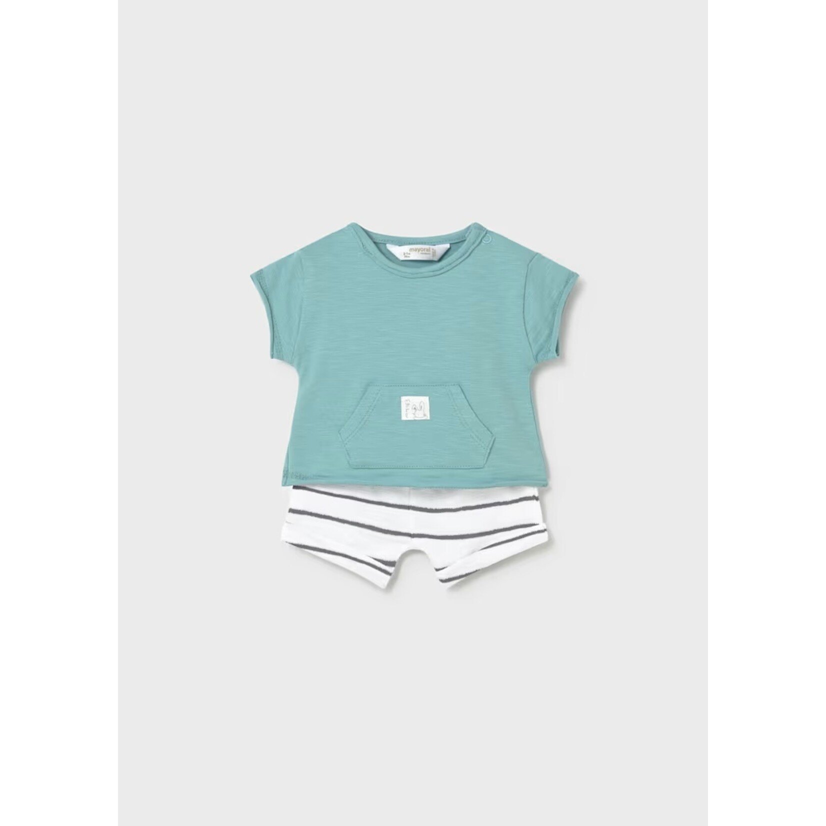 Mayoral MAYORAL - Two-piece set with turquoise top with pockets and white shorts with dark grey stripes