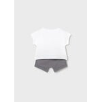 Mayoral MAYORAL - Two-piece set with a white top featuring a rabbit print and plain dark grey shorts