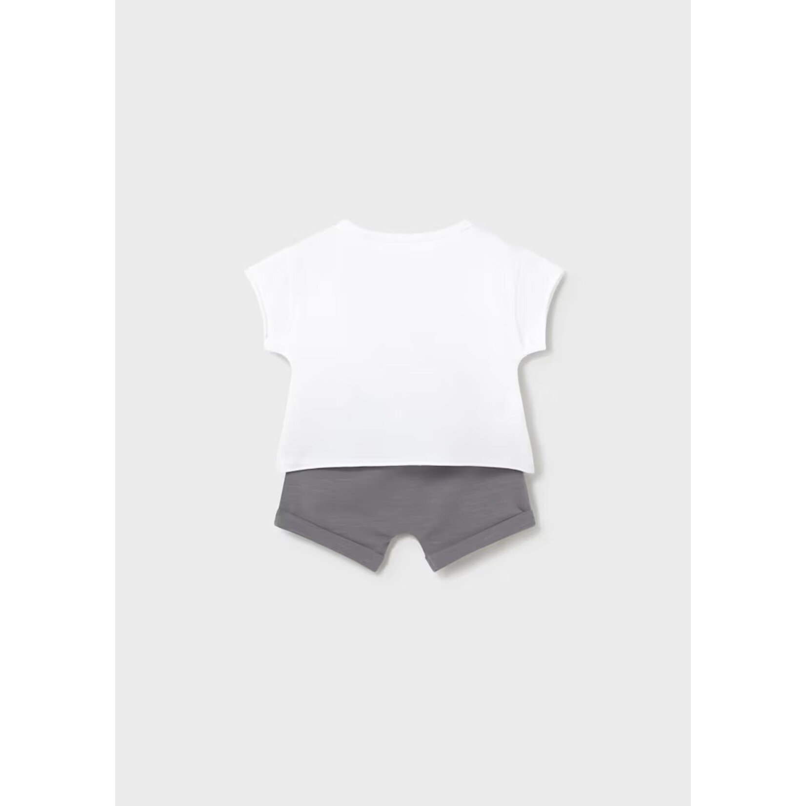 Mayoral MAYORAL - Two-piece set with a white top featuring a rabbit print and plain dark grey shorts