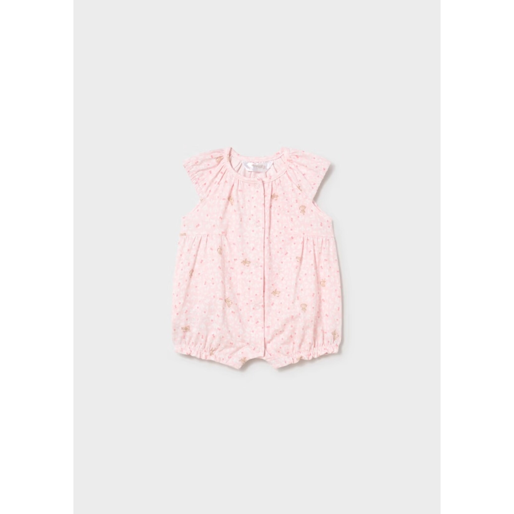Mayoral MAYORAL - Pale pink romper with floral and kitten print