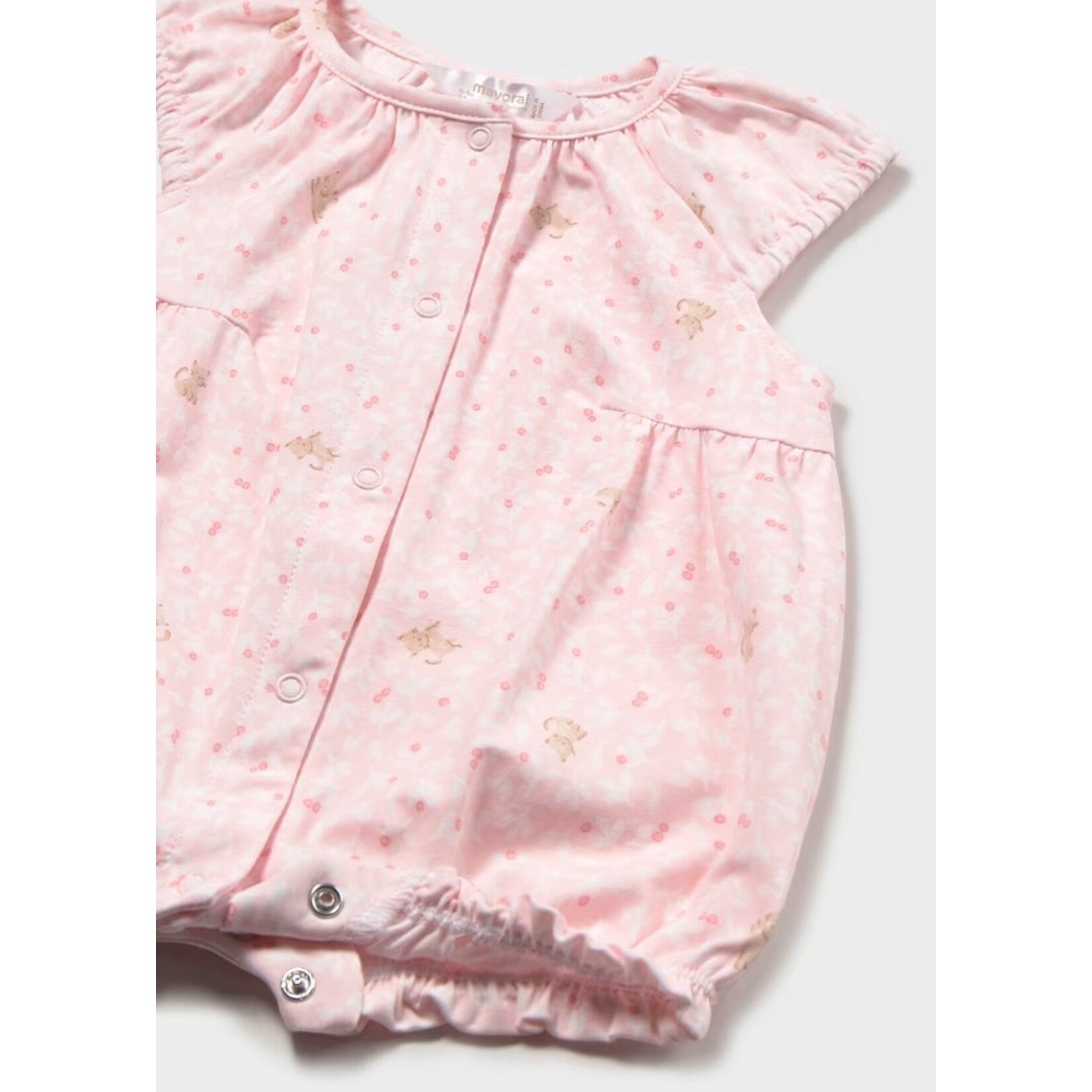 Mayoral MAYORAL - Pale pink romper with floral and kitten print