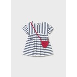 Mayoral MAYORAL - White short-sleeved dress with blue heart print and matching red heart-shaped bag