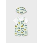 Mayoral MAYORAL - Ensemble 3 morceaux - t-shirt blanc à manches courtes, salopette et chapeau à imprimer de reptiles