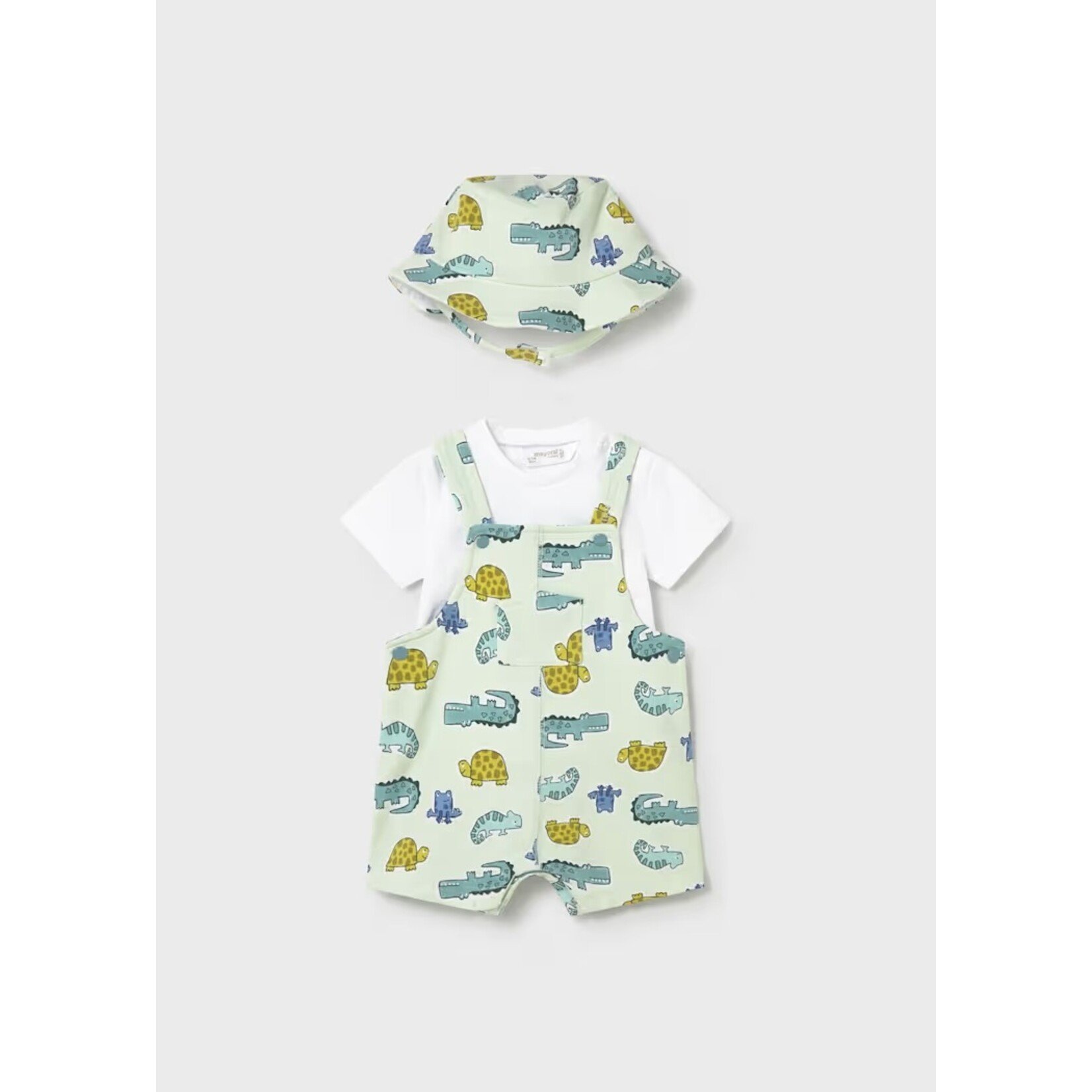 Mayoral MAYORAL - 3-piece set - short-sleeved white t-shirt, overalls and hat with a reptile print