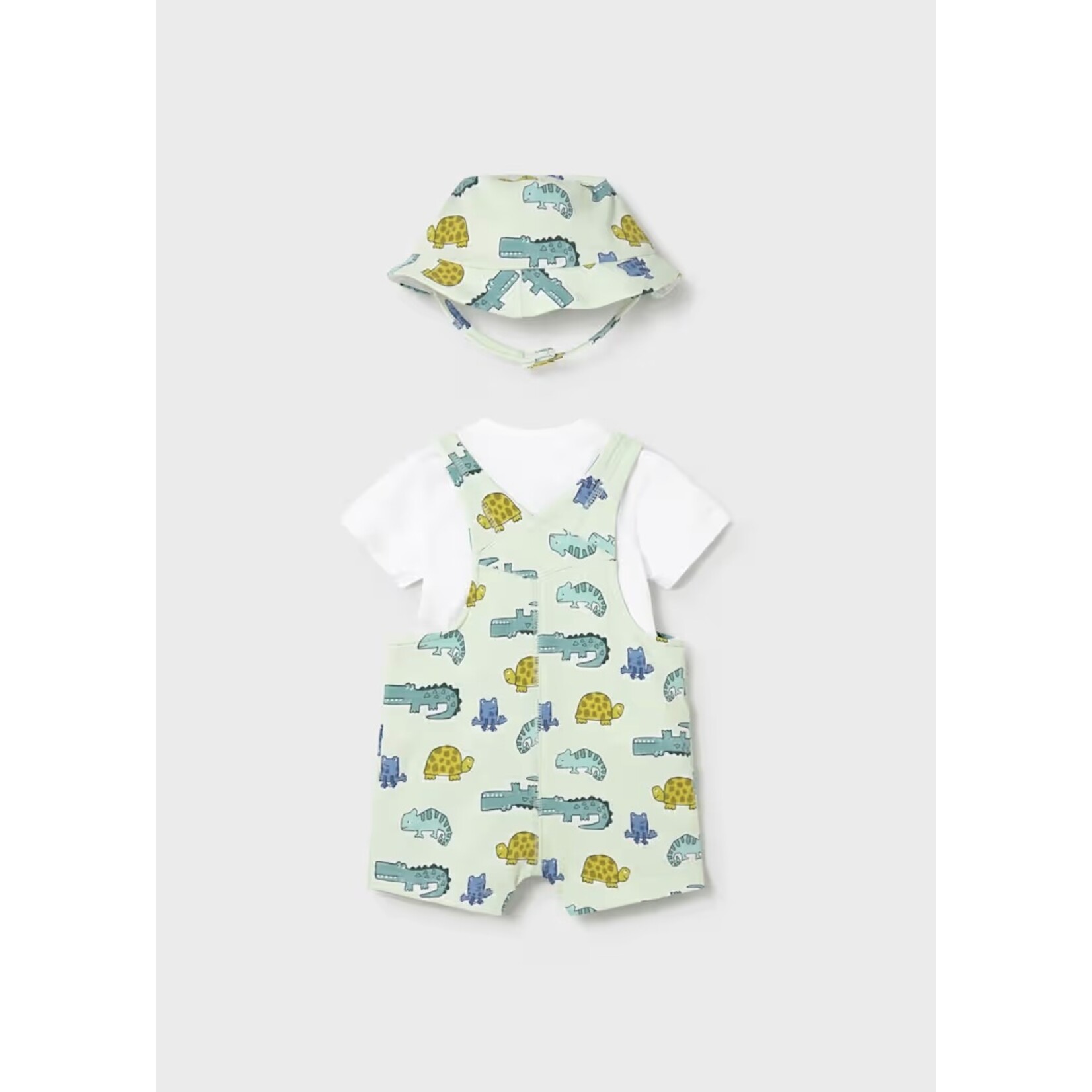 Mayoral MAYORAL - 3-piece set - short-sleeved white t-shirt, overalls and hat with a reptile print