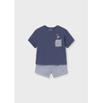 Mayoral MAYORAL - Ensemble 2 pièces avec haut bleu marine à poche et imprimé d'animaux de safari et short seersucker