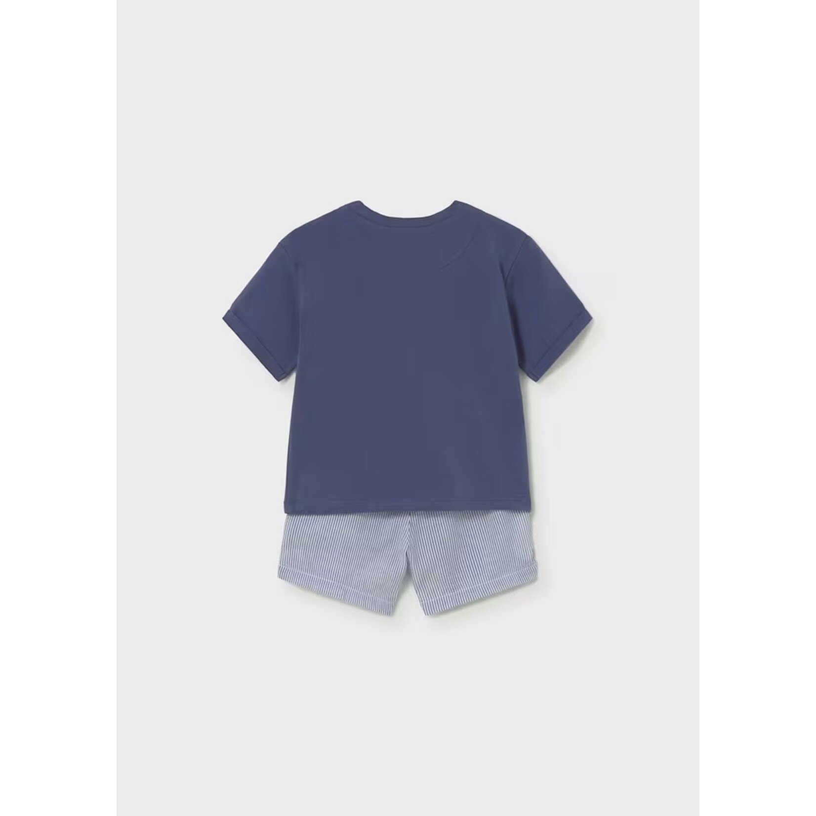 Mayoral MAYORAL - 2-piece set with navy blue top with pocket and safari animal print and seersucker shorts