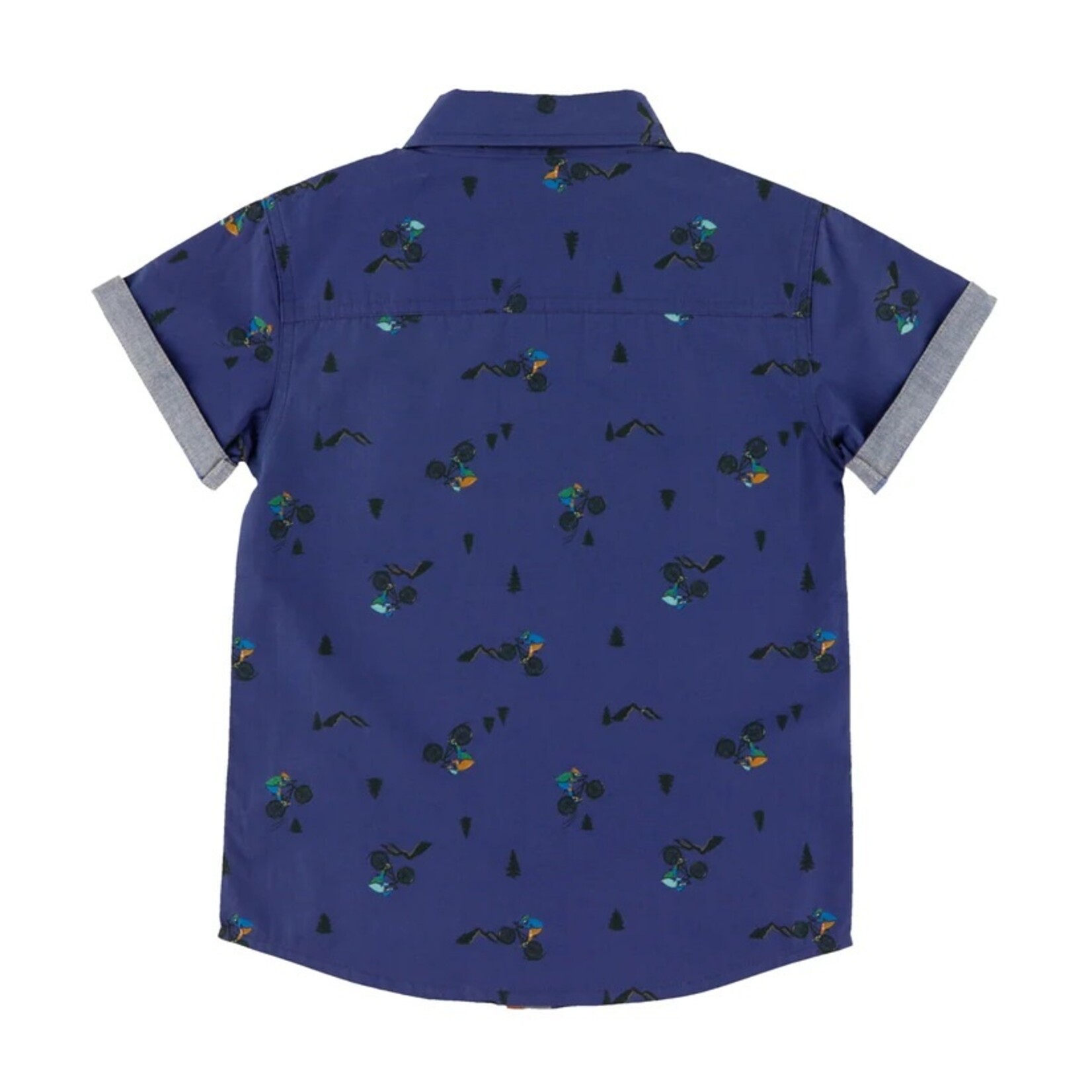 Nanö NANÖ - Navy Short Sleeved Button Up Shirt with Bicycle Print 'Tout terrain'