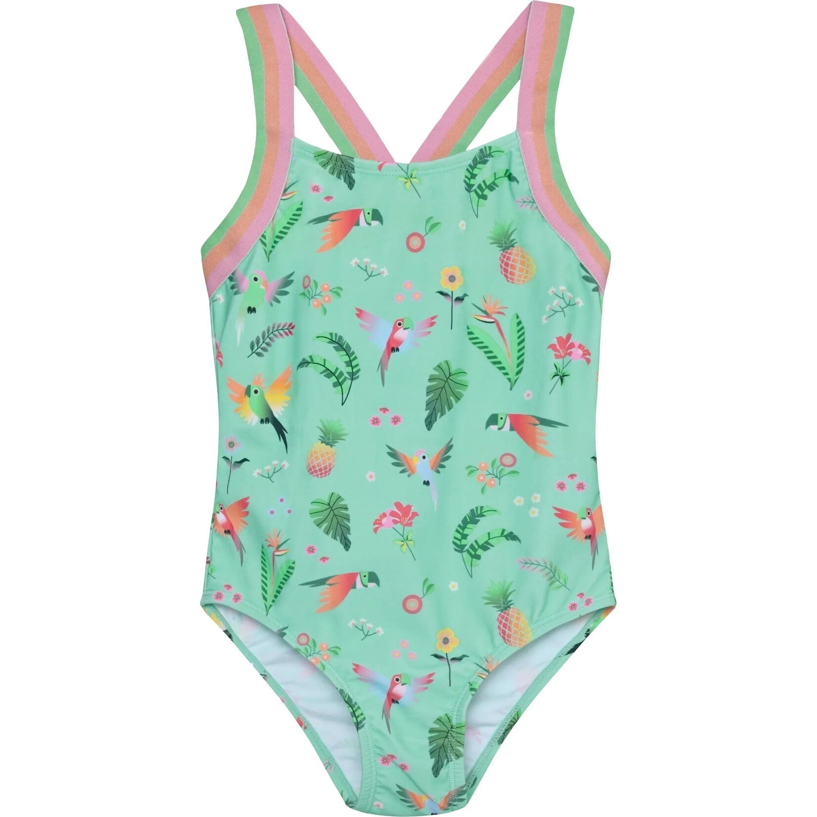 Color Kids COLORKIDS - Turquoise one-piece swimsuit with tropical bird print