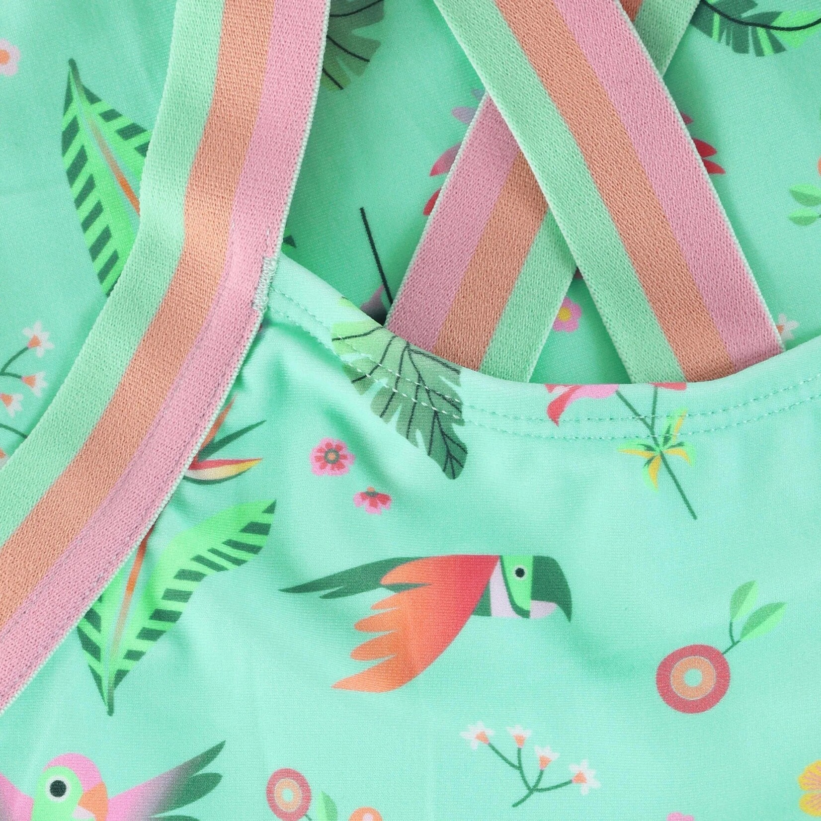 Color Kids COLORKIDS - Turquoise one-piece swimsuit with tropical bird print