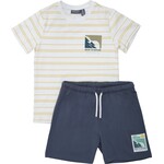 Color Kids COLORKIDS - 2-piece set consisting of a white t-shirt with yellow stripes and navy blue shorts