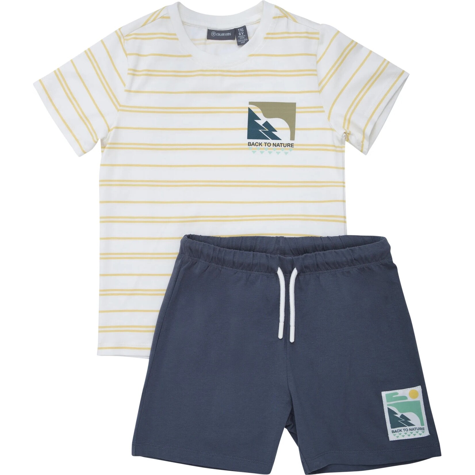 Color Kids COLORKIDS - 2-piece set consisting of a white t-shirt with yellow stripes and navy blue shorts